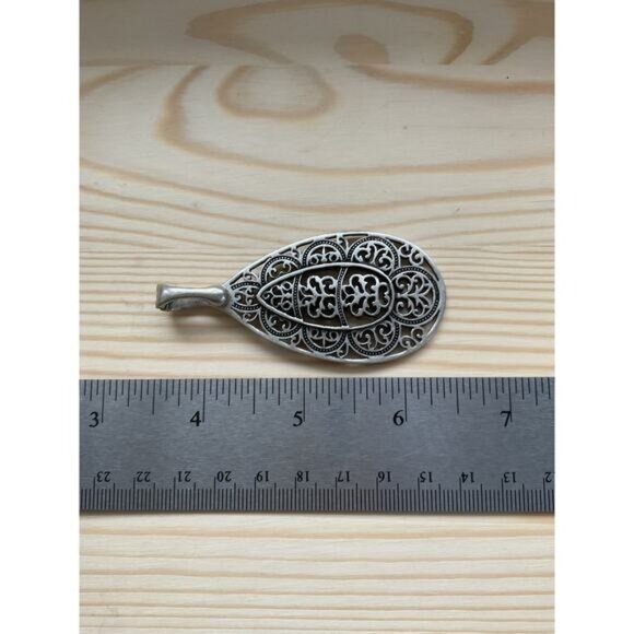 Antique-Style Silver Teardrop Pendant Open Intricate Filigree Design - Picture 4 of 5
